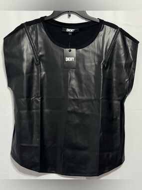 DKNY NWT Faux Leather Zip Top Black Office Siren Indie Sleaze Archival Large L